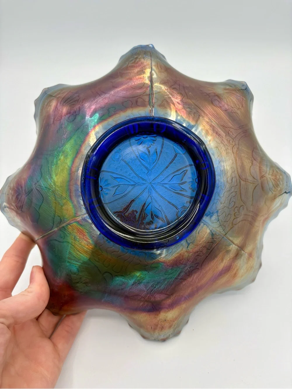 🐉 ANTIQUE FENTON Cobalt Carnival Glass Dragon & Lotus Bowl Iridescent Vintage